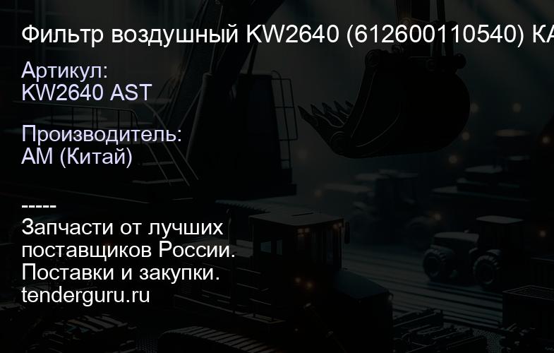 KW2640 AST Фильтр воздушный KW2640 (612600110540) КАЧЕСТВО NEW | купить запчасти
